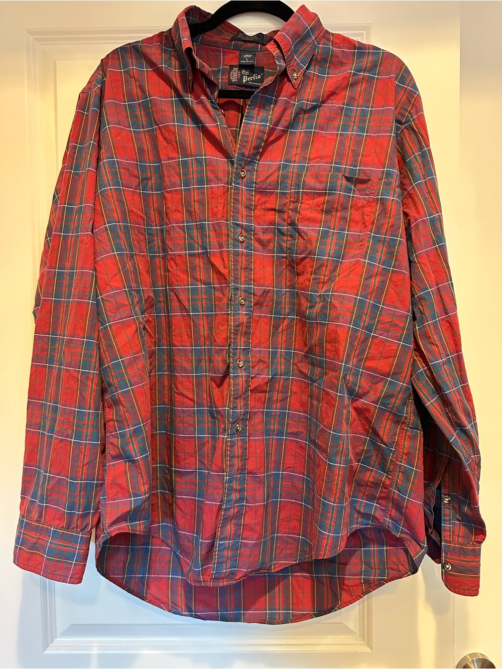 Vintage Perlis Red Plaid Button-Down Shirt men’s L New Orleans